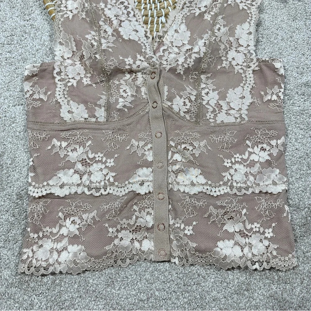 Gimmicks by BKE Floral Mesh Lace Tank Top Cream Valentine Cottagecore Size XS - Picture 6 of 14